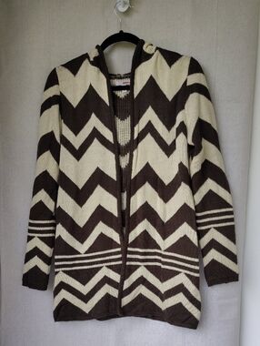 BONGO Brown and Cream Chevron Hoodie Cardigan